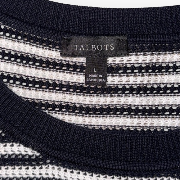 TALBOTS CREWNECK SWEATER - SCALLOP STRIPE Navy Women’s L - Picture 6 of 15